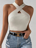 Fongt Women's New Slim Slim Cross Hanging Neck Knitted Sweater Vest Top