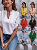 Fongt Women's Summer Casual Pure Color V-Neck Loose Shirt Top Woman