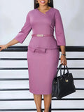 Fongt New Women's 2025 New Solid-Color Bag OL Pencil Dress African Dress
