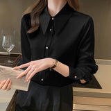 Fongt Long-Sleeved Vertiny Shirt In Autumn 2025 Female OL Commuting Leisure Thin Simple Gloss Temperament Shirt