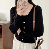 French Gentle Cream Blue Knitted Cardigan Women's 2024 Spring And Autumn V-Neck Loose Short Blouse-Outfit