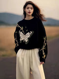 Fongt Butterfly Print Sweater Women 2025 Autumn And Winter New Loose This Year's Popular Beautiful Design Knitting Top