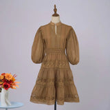 Fongt Dress Eugen Yarn Half-Open Lantern Sleeve Middle Sleeve Dress Lace Lace To Receive Waist Skirt