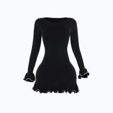 Fongt Autumn 2024 New Temperament Claming Wave Roll A Long Sleeve Weaving Dress