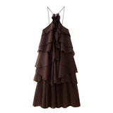 Fongt Women's Fashion Cascade Decoration Open Back Design Dress