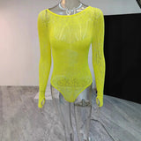 Fongt Sexy Tight Height Knitted Perspective Long-Sleeved Hot-Sleeved