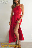 Beach Boho Summer Midi Dress Women Red Cut Hollow Out Waist Dresses Sundress Vintage French Style