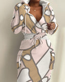 E-Commerce Independent Station Women's Printed Waist Pocket Dress Stock-Outfit