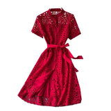 Fongt Retro Famous Style Temperament Dress Heart Lace Short-Sleeved Dress Women's Summer Dress
