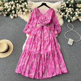 Fongt Retro Floral Dress Women's Spring And Summer Lantern Sleeve Design Sense Small Thousand Gold Princess Temperament Swing Holiday