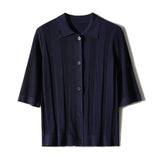 Fongt High-End Simple Style Polo Shirt Female Summer Temperament Wearing Knitted Short-Sleeved Open-Sleeve Ice