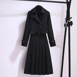 Office Mid Pleated Skirt Two Piece Sets Women Korean Short Blazer Jackets And A-line Skirts Suit Elegant Spring Fall