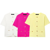 Fongt New Small Fragrant Wind Round Neck Bag Decoration Buckle Design Short-Sleeved Knitted Coat 6427031