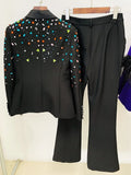 QUALITY Newest 2023 Designer Runway Fashion Suit Set Women's Slim Fitting Strass Diamonds Beaded Blazer Pants