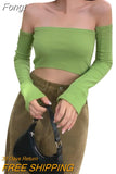 Crop Tops T-shirts, Solid Color Boat Neck Off Shoulder Sexy Tops Pullover with Long Sleeves for Summer Club