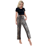 Fongt Female Spring And Summer Waist Short Sleeve Leopard Print Trousers Home Suit OZON-Outfit