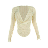 Fongt Autumn 2024 New Street Spice Girls With Special Fabrics Collared Long-Sleeved Top