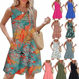 Fongt Women's Casual Round Collar Foldless Pocket Dress