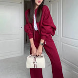 Fongt 20232 New Solid Color Zip Loose Hoodie Casual Versatile Trouser Suit-Outfit