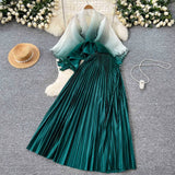 Fongt Suit Female Strap To Waist Gradient Color Pressure Folding Shirt High Waist 100 Folded Skirt Two Sets