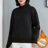 Thicken Sweatshirt Women's Casual Loose Lambwool Half Turtleneck Pullover Streetwear Warm Tops Fleece Lined
