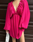 Fongt New V-Necked Long-Sleeved Dress Independent Design Bubble Sleeve Dress