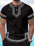 Fongt Men's Summer Casual Short-Sleeved Digital Prints Flower Curved Hem T-Shirt