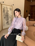 Fongt Xixi 2025 Autumn White Standard Thousand Gold Wind Bow Tie With Bottom Shirt Women's Long-Sleeved Top Tide 89550