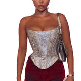Fongt Trend Hottie Sexy Deep V Fish Bone Shiny Shiny Tat-Bright Booming Tat-Dressed Shirt Z0875