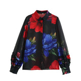 Fongt 2025 Shirt Top Women's Print Chiffon Autumn Flower Women's New