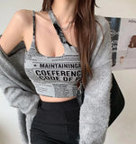 spaghetti strap tank top woman newspaper letter print wirefree bra camis for women camisole new trend-Outfit