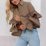 Fongt Design Feeling White Lotus Leaf Sleeve Shirt 2025 Autumn And Winter New Casual Temperament