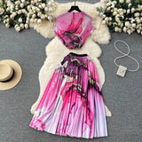 Blooming Printed Skirt Suit Women's New Thread Temperament Half-high Collar Top + Pleated Skirt Two-piece Set-Outfit