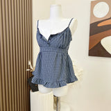 Aesthetic Fake Two Piece Plaid Print Cami Top-Outfit