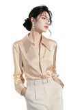 Fongt Elegant Apricot-Colored Long-Sleeved Shirt Women's Spring And Autumn New Commuting Meat Cover Shirt