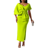 Fongt Party Dress Women's Sexy Big Bow Bow Open Dress Bag Hip Dress Dress