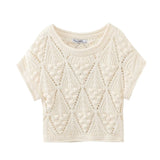 2023 New Round Collar Ball Ornaments Hollow Short Sleeve Sweater Women's 9014-Outfit