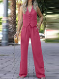 Fongt Women's Clothing 2025 Spring New V-Neck Sleeveless Vest Hanging Broad-Legged Trousers Casual Set