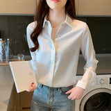 Fongt New True Silk Korean Version Of The Versatile Commuter Basic Shirt Women's Long Sleeve Pure Color Chiffon Shirt-Outfit
