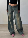 Fongt Street Women's Clothing Basic Washing Split Low-Rise Loose Jeans Babes Personality Thin Casual Trousers