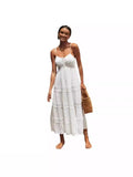 Fongt New Women's Bohemian Sling Dress Lace Splicing Big Dress