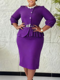 Fongt New Elegant Elastic Body Repair Collared High-Waisted Temperament With Hips Solid-Colored Dress