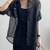 Fongt Year's Popular New Chinese Style Buckle National Style Shirt Women 2025 New Summer Thin Outside The Sunscreen Cardigan Top
