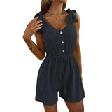 Summer Sexy Chic Jumpsuits Women V Neck Sleeveless Lady Short Playsuits Loose Casual Solid Beach Rompers Female