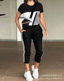 Women's Solid Color Round Collar Top Multi Pocket Jog Pants Set-LZS7514-Outfit