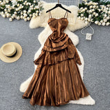 Fongt Goddess Fan Design Sense Square Neck Sling Sling Sling Folds To The Waist Lotus Leaf Dress Girl Dress Dress