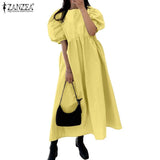 Women Dresses ZANZEA 2022 Summer Patchwork Maxi Vestidos Casual Solid Puff Sleeve Sundress Ladies Loose