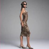 Fongt 2025 New Women's Hottie U-Necked Dresses With Sexy Leopard Sling Dresses
