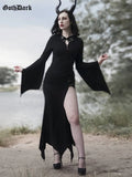 Dark Mall Gothic Cut Out High Split Sexy Long Dresses Women Grunge Bodycon Solid Black Midi Dress Punk Long Sleeve