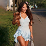 Fongt Summer New Hottie Slim Hanging Neck Side Single Buckle Design Dress